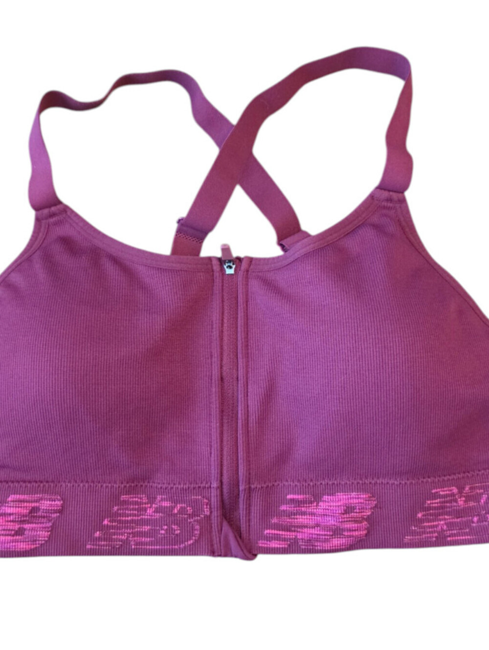 New Balance Womens Sz XL Front Zip Up Sports Bra Burgundy Lightly Padded